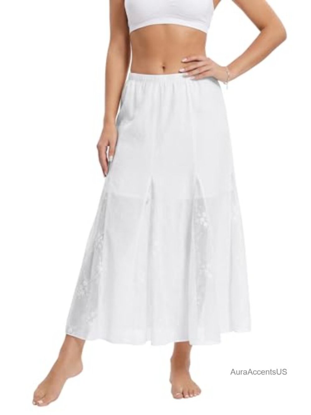 Women's Boho Lace Maxi Skirt Flowy Patchwork A-Line Long Skirt